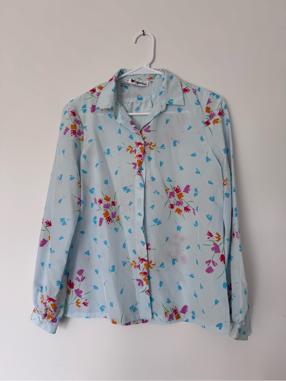 True Vintage Copperfield Light Blue Floral Button-Up Blouse 7/8